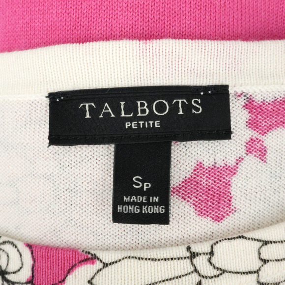 Talbots Sweater Petites SP PS Pink White Floral Cotton Knit Pullover Lightweight - Picture 3 of 11